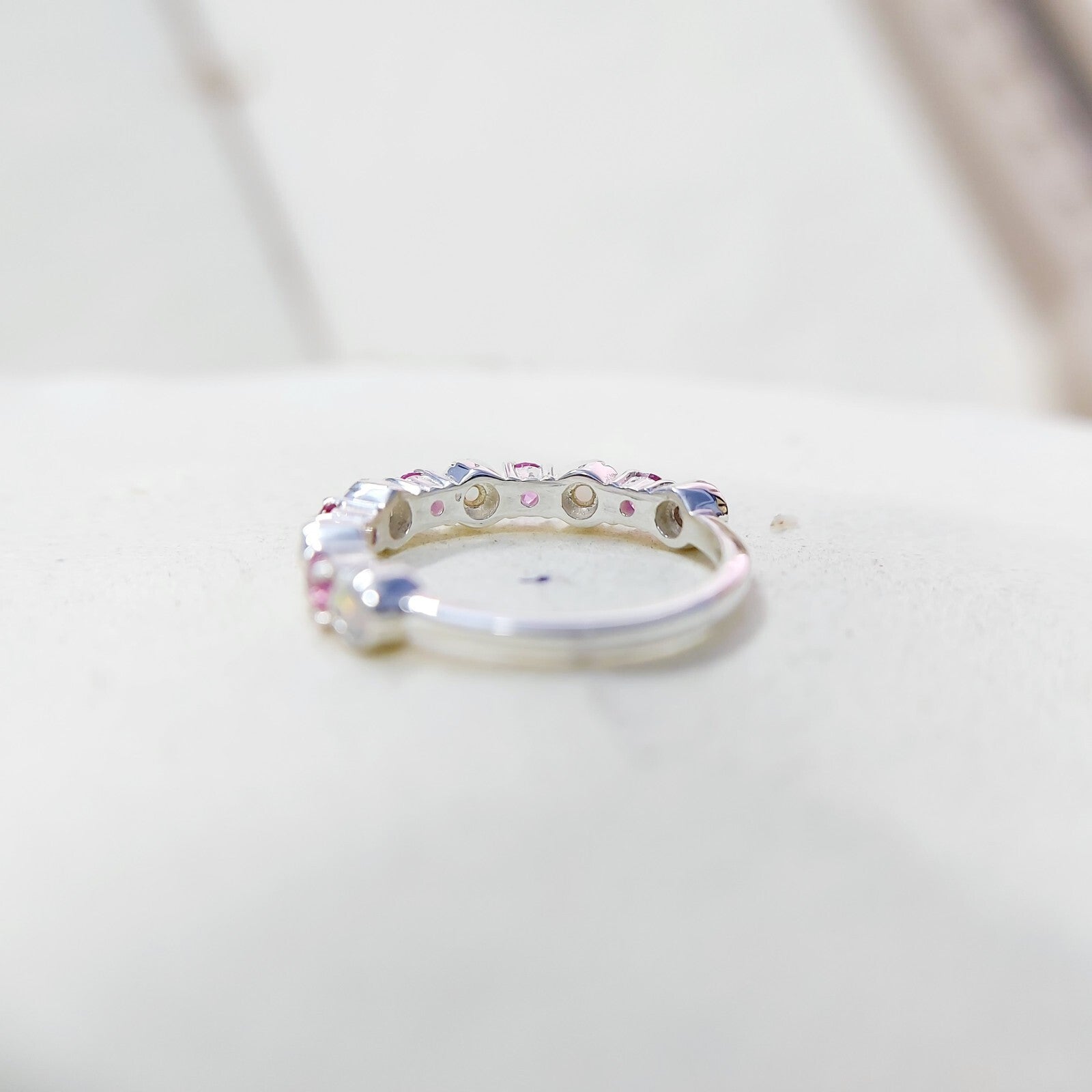 Opal and Ruby Wedding Ring Half Eternity Band Silver Stackable Band Gift Us5~ 15