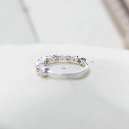 Opal and Ruby Wedding Ring Half Eternity Band Silver Stackable Band Gift Us5~ 15