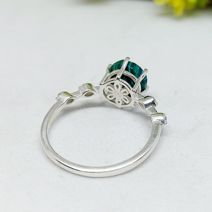 Natural Hexagon Malachite Ring 925 Sterling Silver Engagement Women's Jewelry