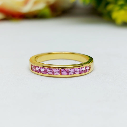 Natural Princess Cut Pink Tourmaline Band Channel Set 925 Sterling Silver Band