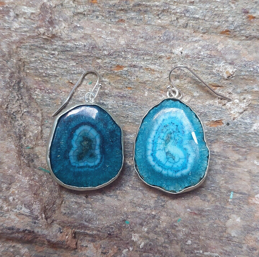 925 Sterling Silver Blue Solar Quartz Handmade Earrings Solar Gemstone Earrings