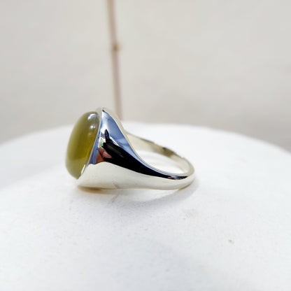Yellow Cats Eye Chrysoberyl Ring Wide Band Handmade 925 Silver Men Ring US5~15