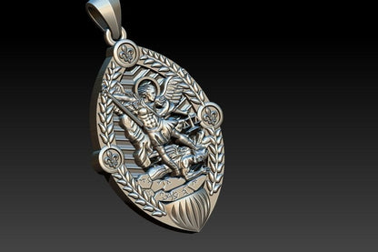 925 Silver San Miguel St Michael Archangel Gothic Charm Pendant Necklace For Men