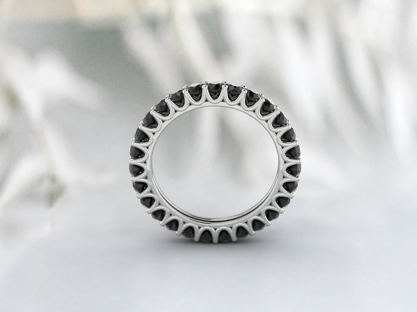 Natural Round Black Onyx Band Eternity Stacking Promise Fine Silver Band