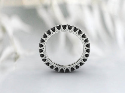 Natural Round Black Onyx Band Eternity Stacking Promise Fine Silver Band