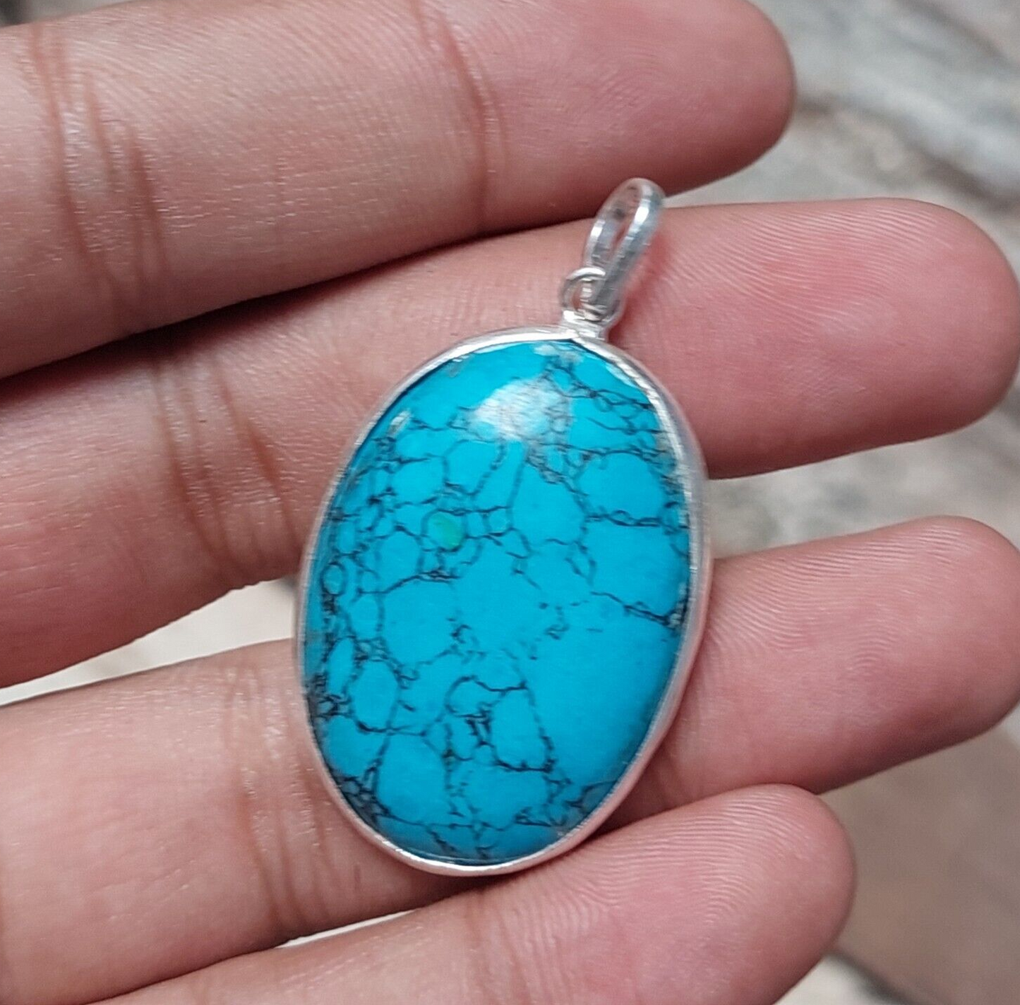 925 Sterling Silver Oval Turquoise Handmade Pendant,Dainty Pendant,Bezel Pendant