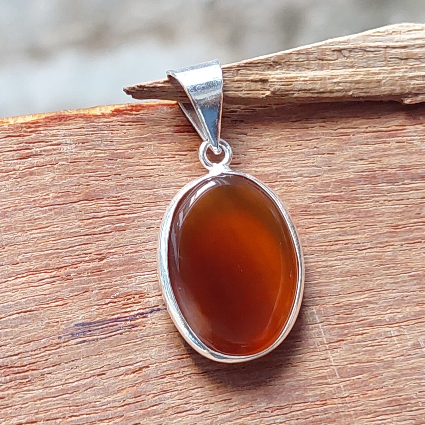 Vintage 925 Sterling Silver Orange Red Agate Gemstone Pendant Necklace Best Gift