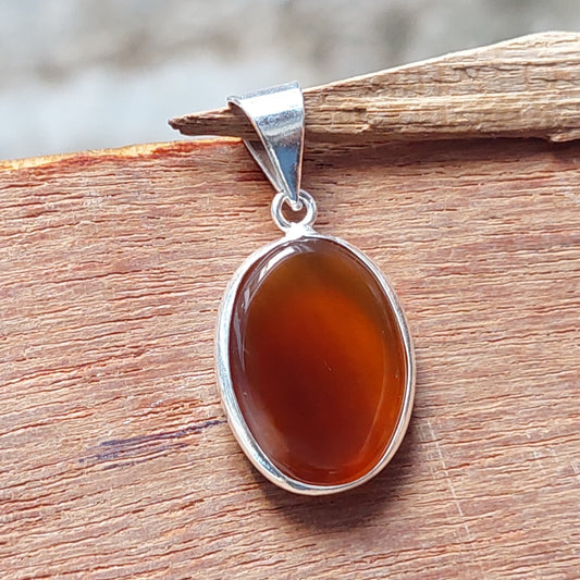 Vintage 925 Sterling Silver Orange Red Agate Gemstone Pendant Necklace Best Gift