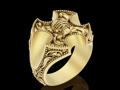 Gothic Pirate Skull Cross Sword Ring Men Brass Biker Punk Style For Men  US5~15