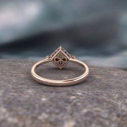 Princess Cut Green Emerald Solitaire Ring Lab Created 925 Sterling Silver Ring