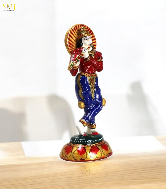 Krishna Enamel Painted Krishna Handcrafted Metal Statue For Home & Office Temple