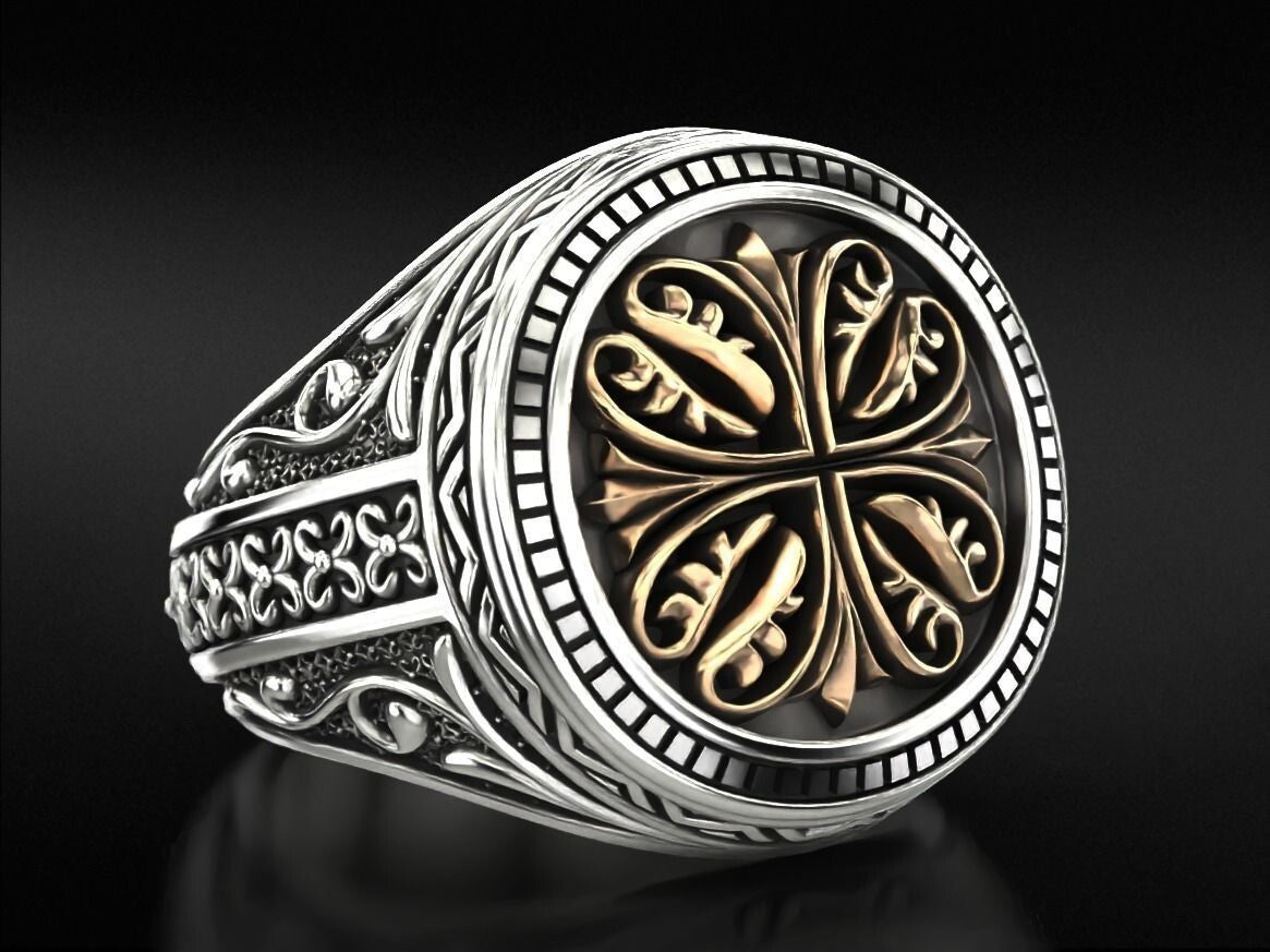 Templar Knight Cross Ring 925 Silver Medieval Seal Signet US5-15 Unisex Gift