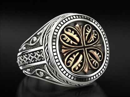 Templar Knight Cross Ring 925 Silver Medieval Seal Signet US5-15 Unisex Gift