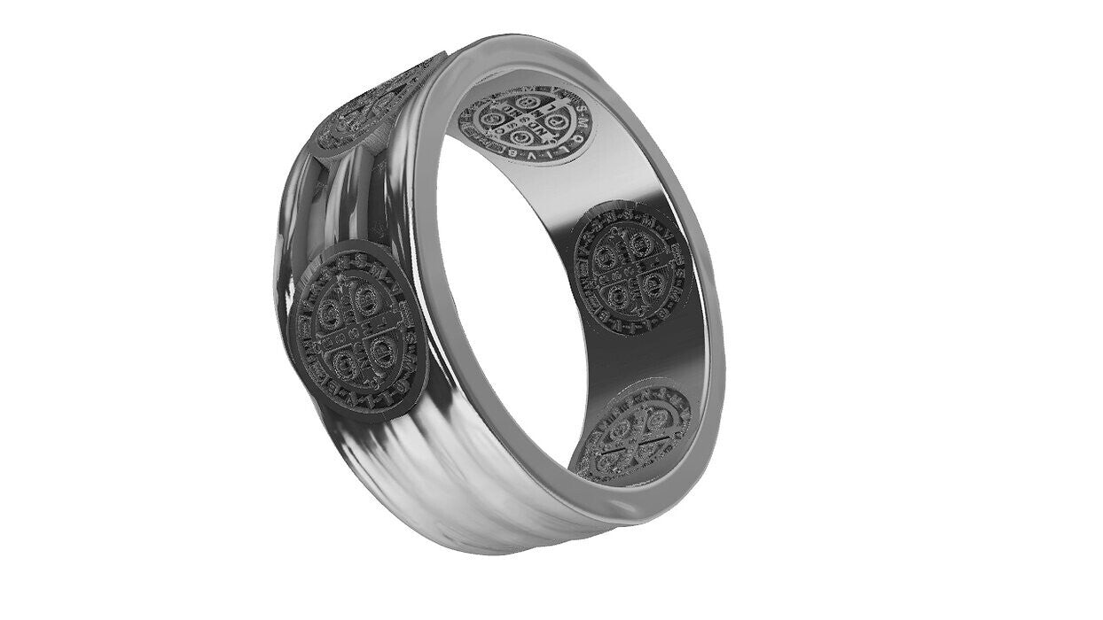 925 Sterling Silver Saint Benedict Ring US5 ~15 Religious Signet Women Men Ring