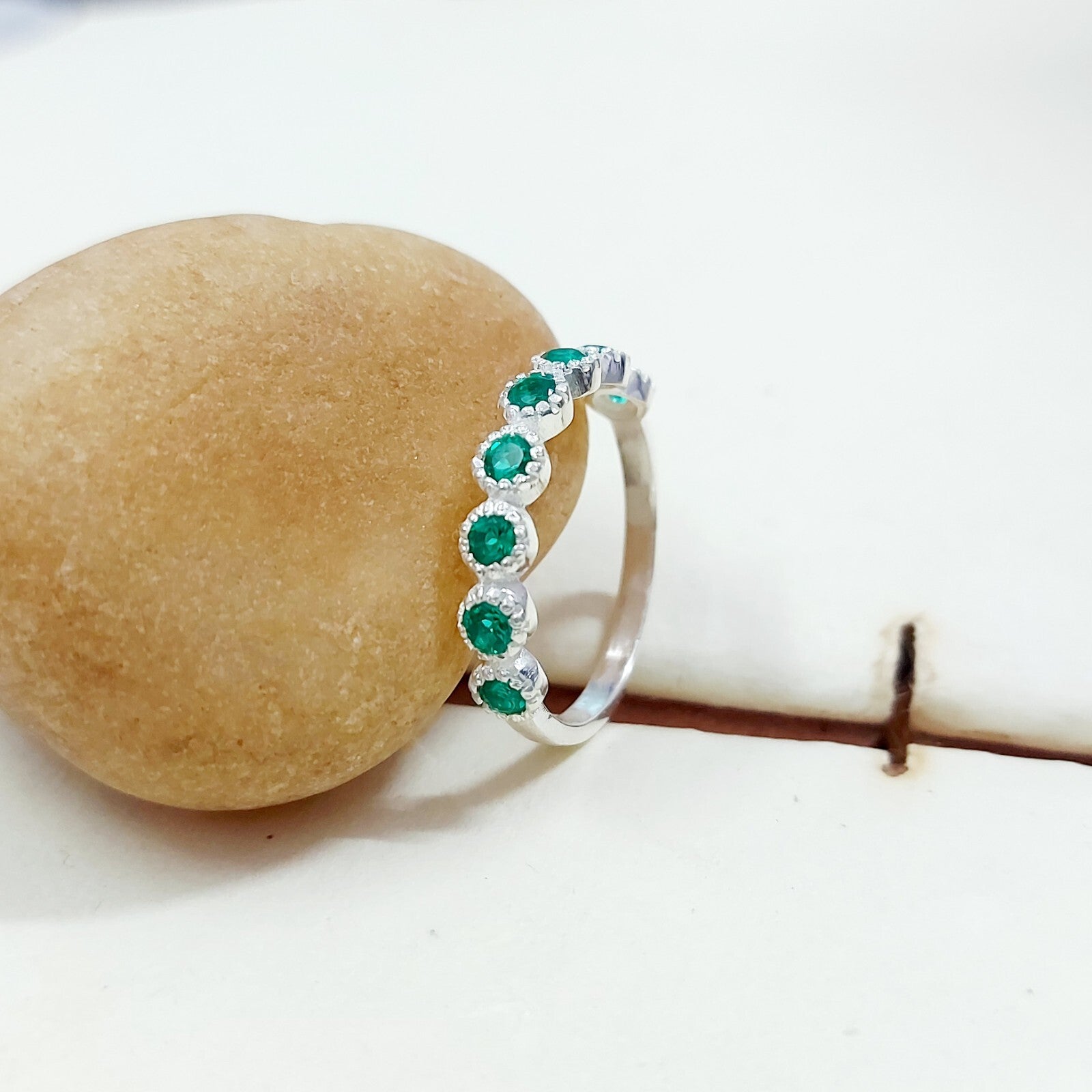Lab Created Emerald Eternity Band Round Cut Green Emerald Birthstone Ring Us5~15