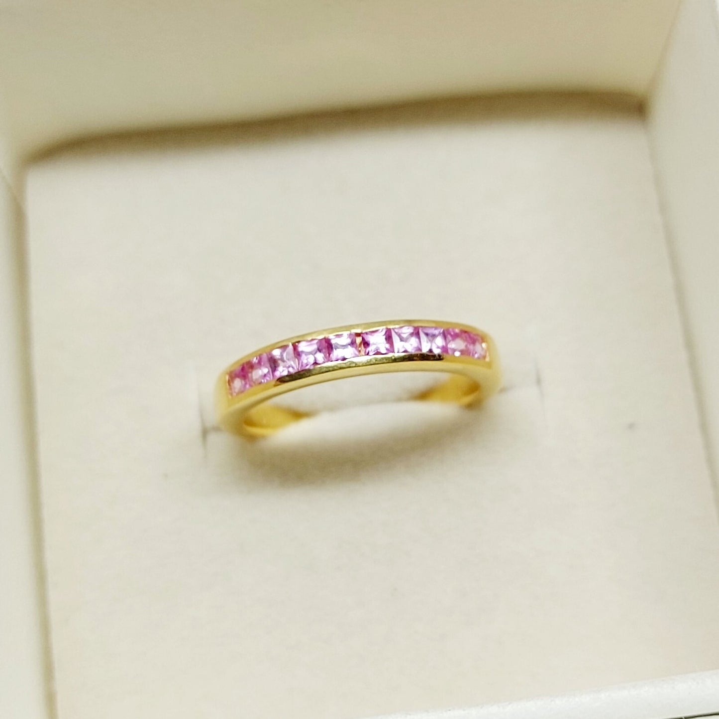 Natural Princess Cut Pink Tourmaline Band Channel Set 925 Sterling Silver Band