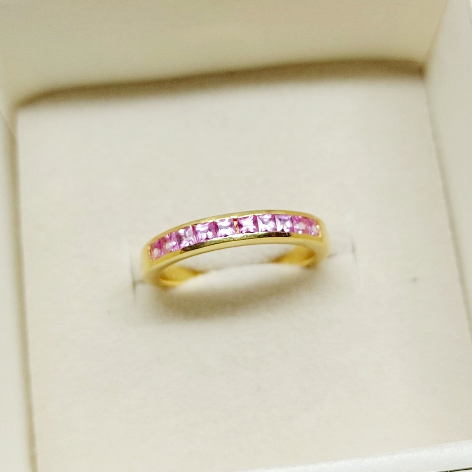 Natural Princess Cut Pink Tourmaline Band Channel Set 925 Sterling Silver Band