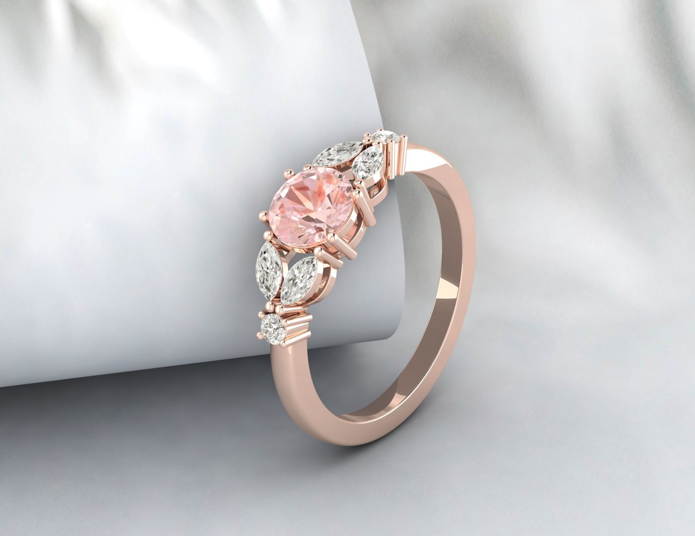 Natural Round Morganite Ring 925 Sterling Silver Wedding Anniversery Women Gift 