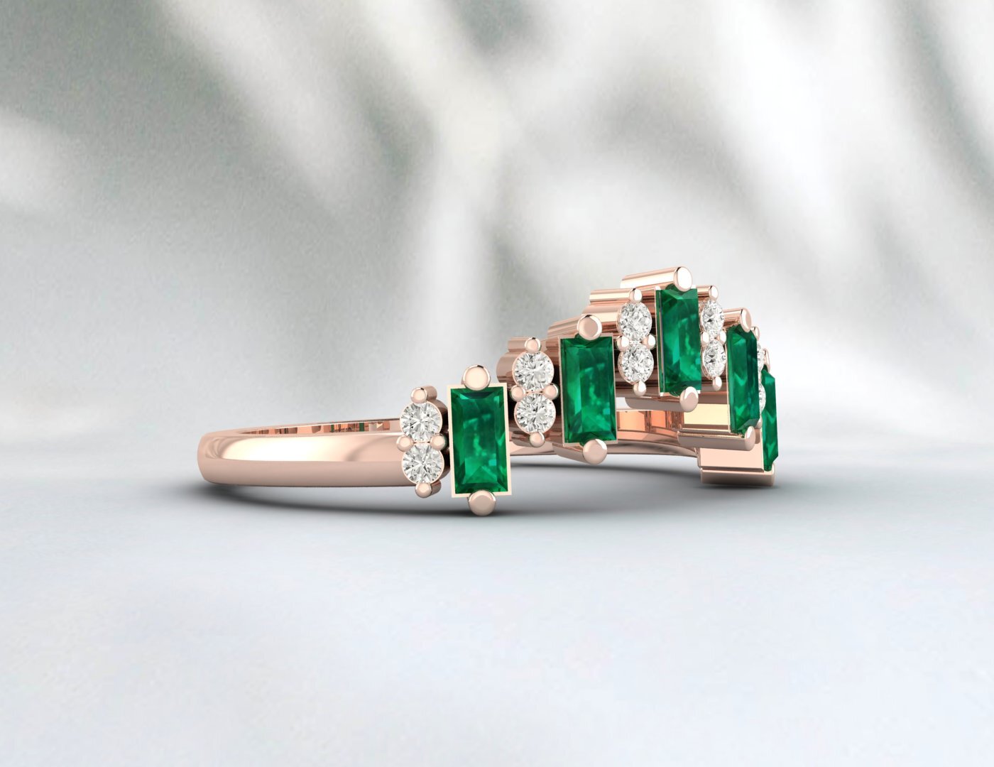 Baguette Green Emerald Crown Wedding Band Fine Silver Daimond Lab Created Band