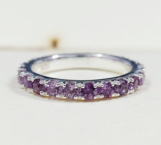 925 Silver Natural Amethyst Eternity Band Ring Wedding Ring Women Gift US5 ~15