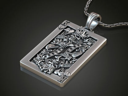 Silver Playing Card Undead King of Hearts Pendant Gift For Women Men Necklace