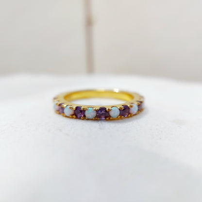 Opal Amethyst 925 Silver Ring Women Half Eternity Band Women Wedding Gift Us7~15