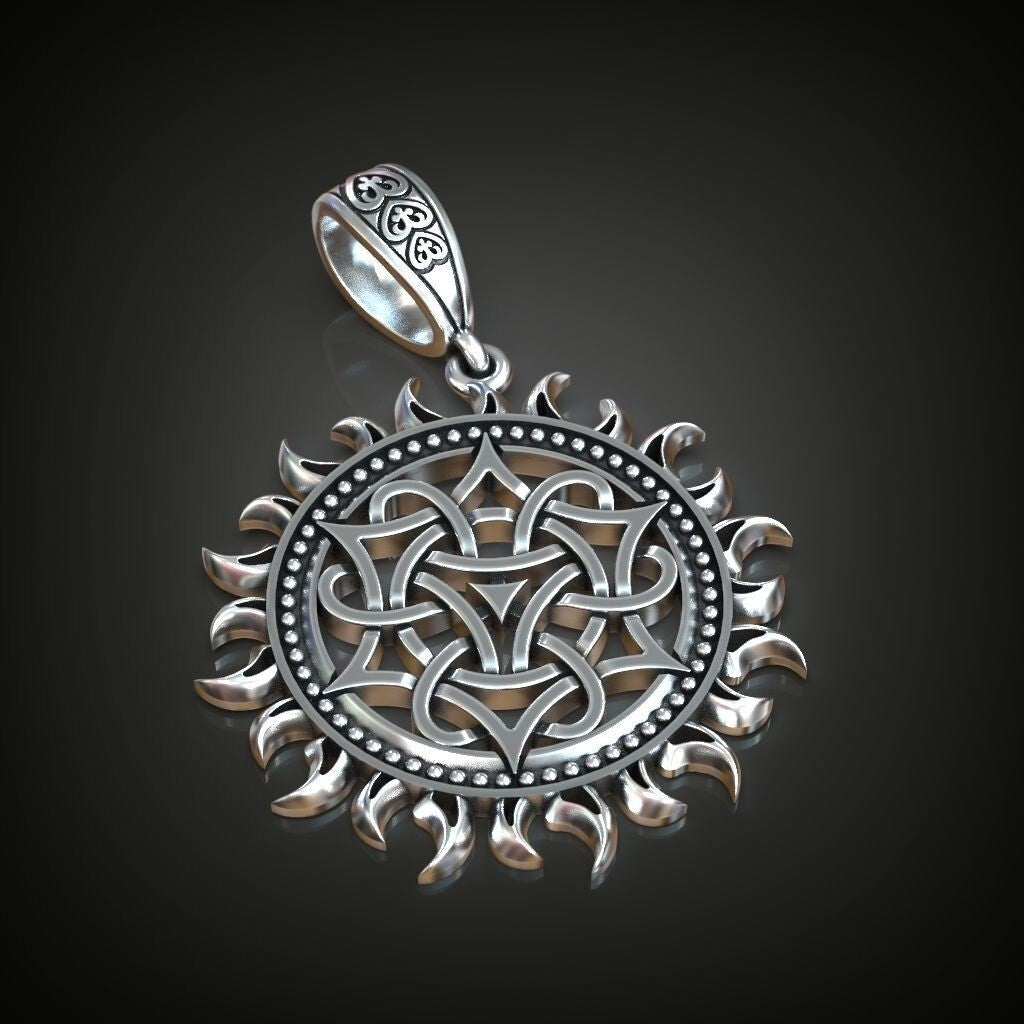 925 Sterling Silver Pagan Sun Wheel Pendant SUN STAR SYMBOL Necklace Gift Women