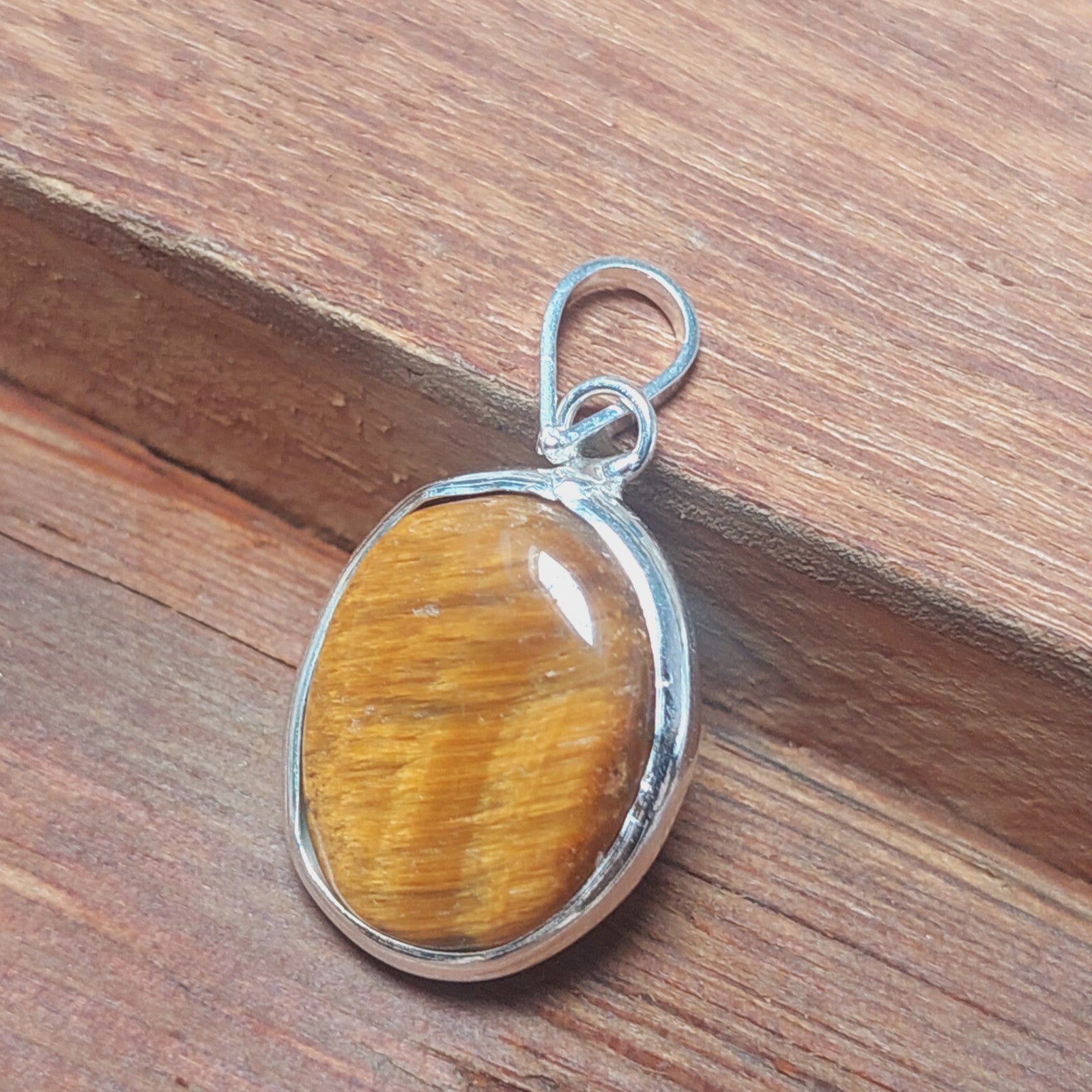925 Sterling Silver Ovel Tigers Eye Pendant Necklace Christmas Gift For Women