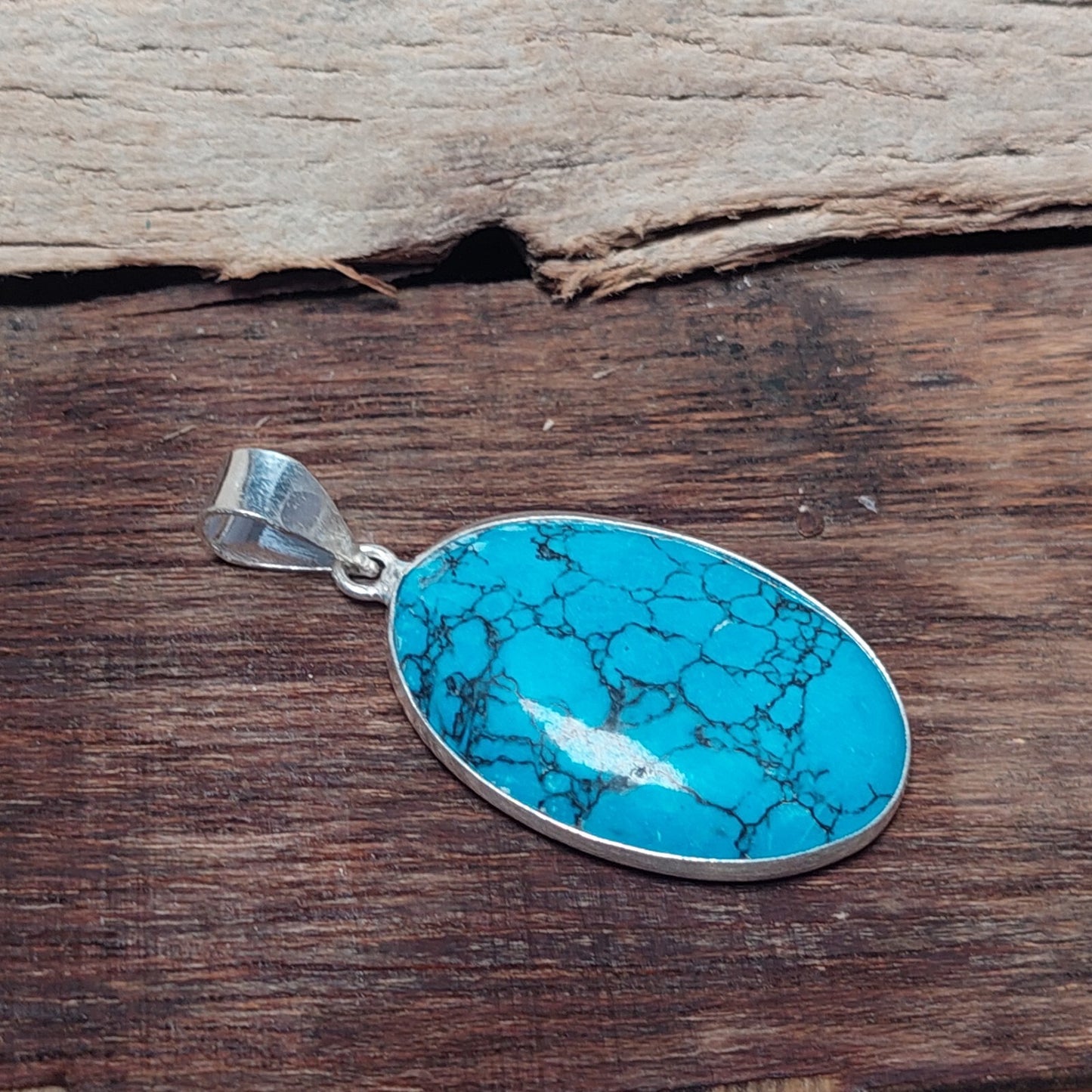 Oval Natural Blue Turquoise Pendant 925 Sterling Silver Handmade Pendant Gift