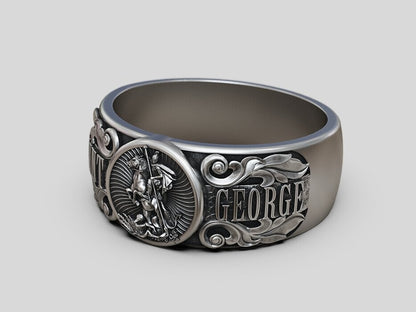 925 Silver St George Warrior Dragon Signet Ring Religious Men Women Ring US5-15
