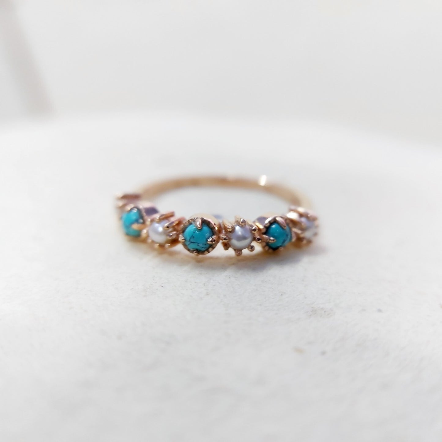 Turquoise Pearl Half Band Gemstone Wedding Engagement Ring For Women Gift Us5~15