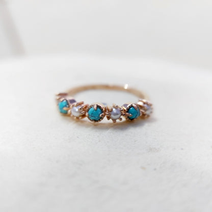 Turquoise Pearl Half Band Gemstone Wedding Engagement Ring For Women Gift Us5~15