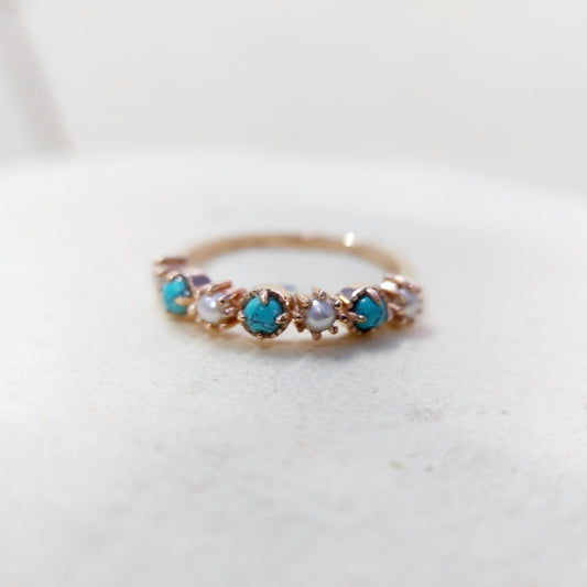 Turquoise Pearl Half Band Gemstone Wedding Engagement Ring For Women Gift Us5~15