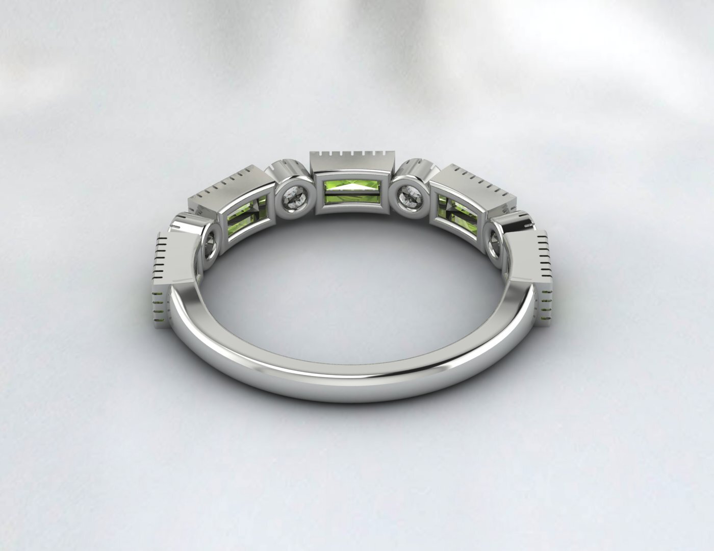 Natural Baguette Cut Peridot & Cubic Zirconia Half Eternity Fine Silver Band