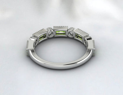 Natural Baguette Cut Peridot & Cubic Zirconia Half Eternity Fine Silver Band