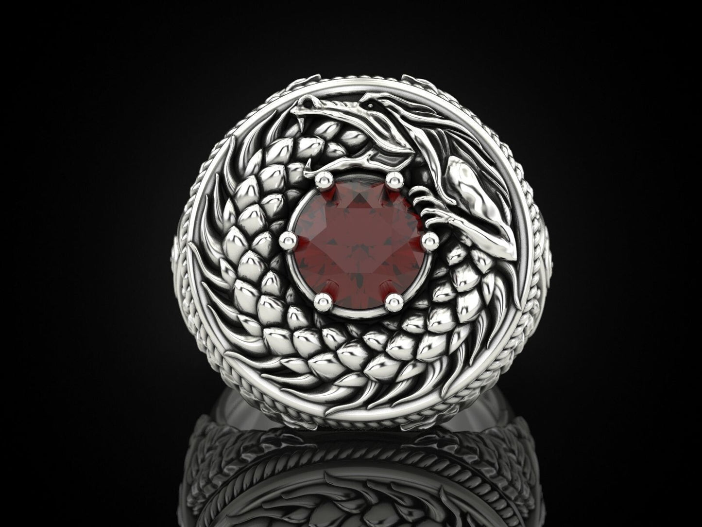 925 Sterling Silver Ouroboros Dragon Serpent Ring Handmade Ring Men Size 5-15