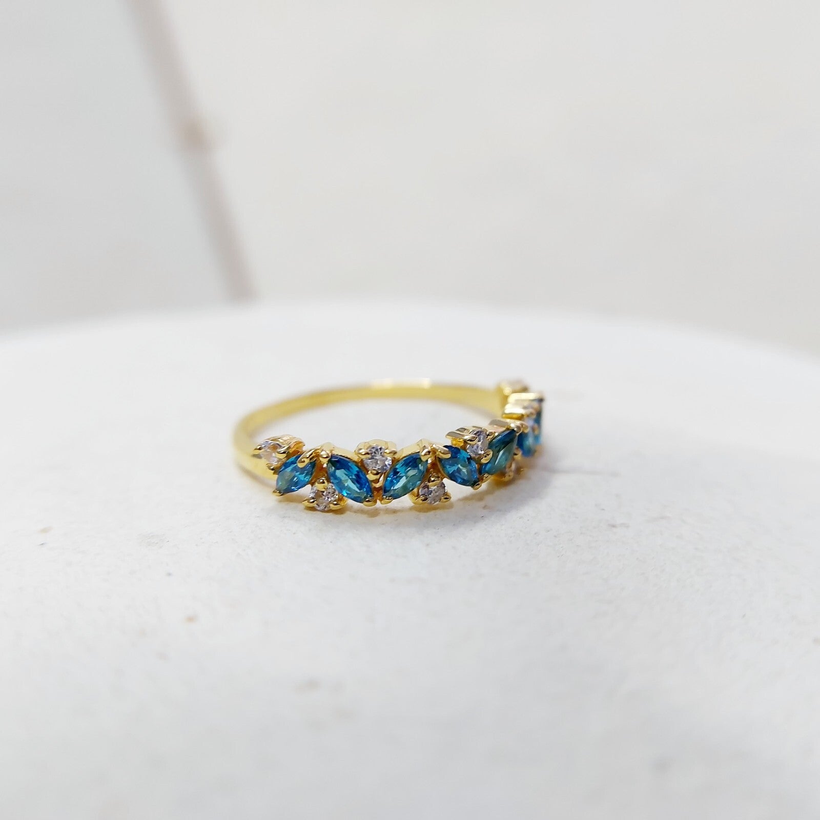 Marquise Blue Topaz Engagement Ring 925 Silver Handmade Band Wedding Band Us5~15