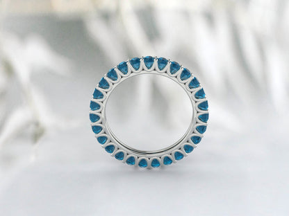 Natural Round London Blue Topaz Band Eternity Matching Promise Fine Silver Band