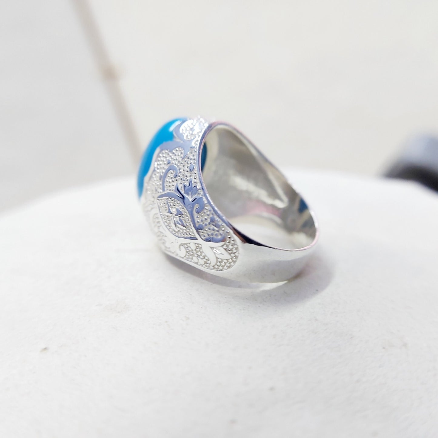 Solid 925 Silver Natural Lite Blue Turquoise Gemstone Birthday Gift Men's US5~15