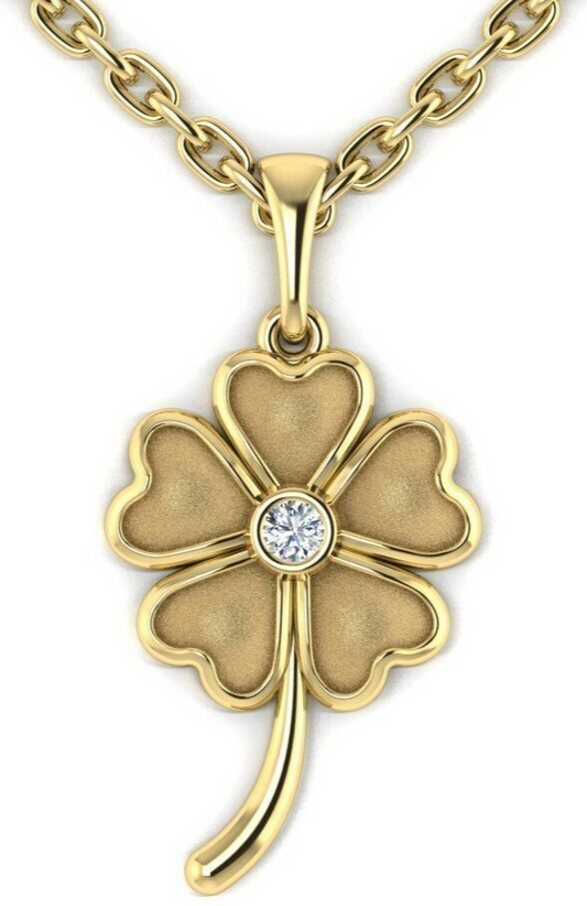 Five Leaf Clover Brass CZ Pendant Flower Necklace Lucky Clover Charm Gift Women