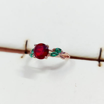 Marquise Lab Created Green Emerald with Round Ruby Wedding Women Ring US5~15