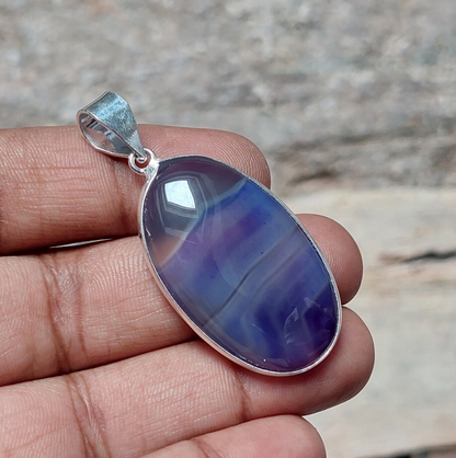 Blue Botswana Agate 925 Sterling Silver Handmade Pendant,Perfect Gift For Anyone