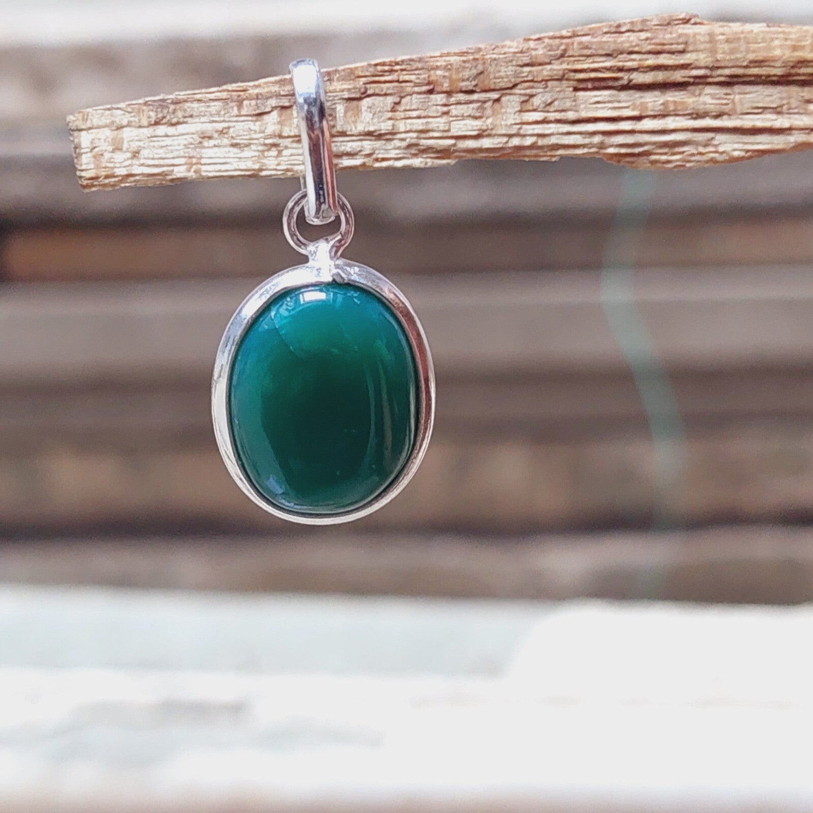 Solid 925 Sterling Silver Ovel Green Onyx Pendant,Women Pedant Gift For Her