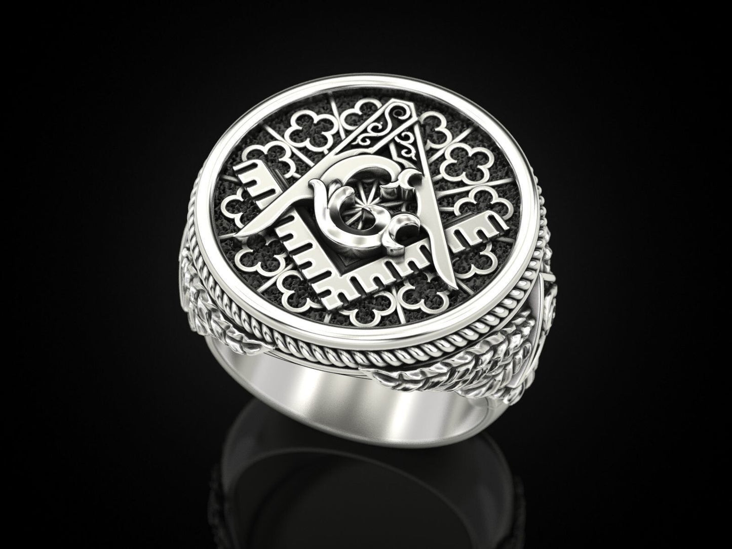 Mason Ring US7-15 Silver Eye of Providence G Symbol Handcrafted Gift For Men