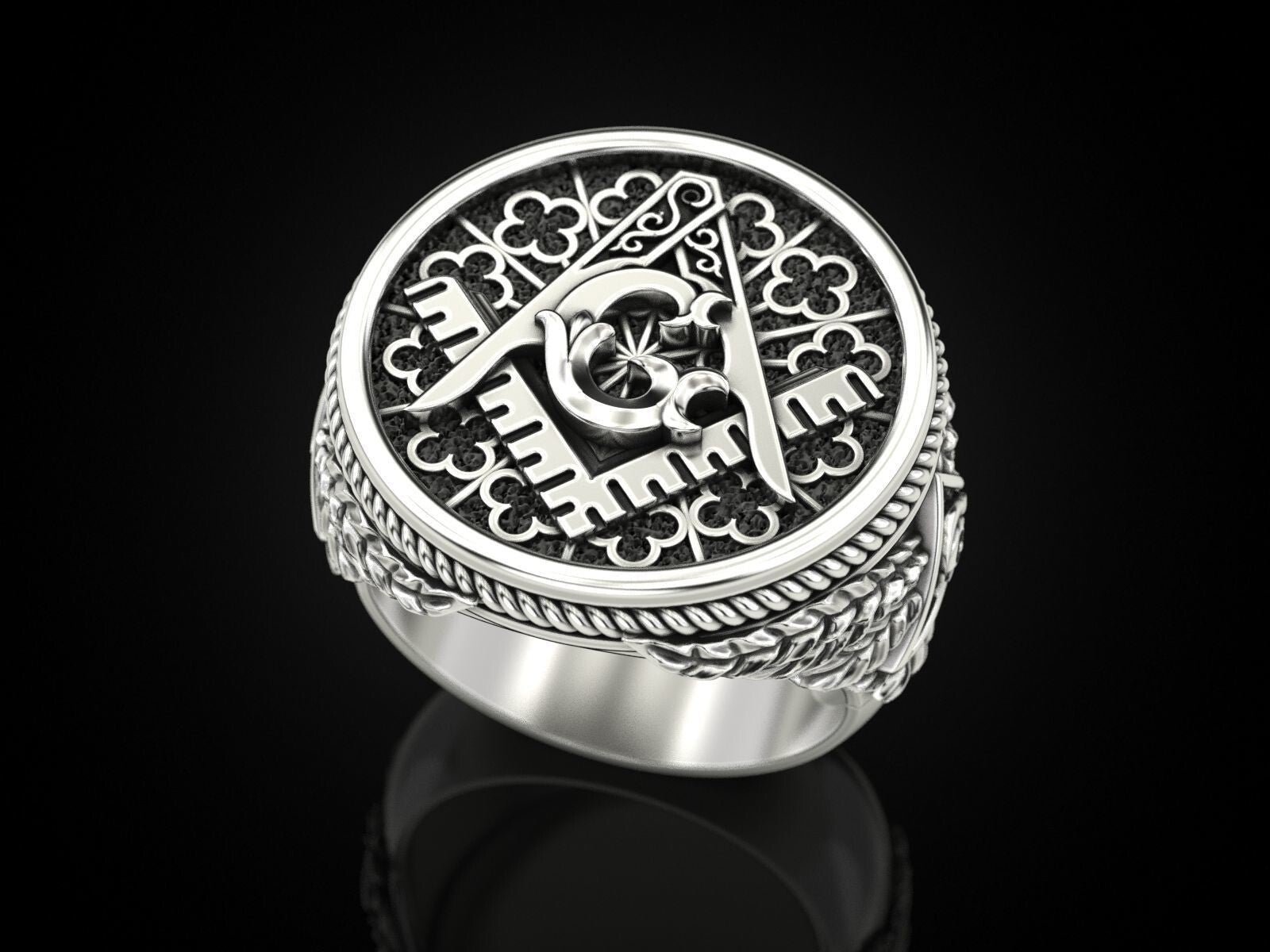 Mason Ring US7-15 Silver Eye of Providence G Symbol Handcrafted Gift For Men