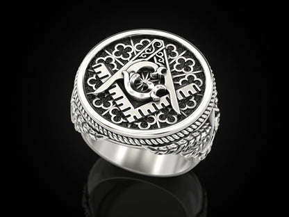 Mason Ring US7-15 Silver Eye of Providence G Symbol Handcrafted Gift For Men