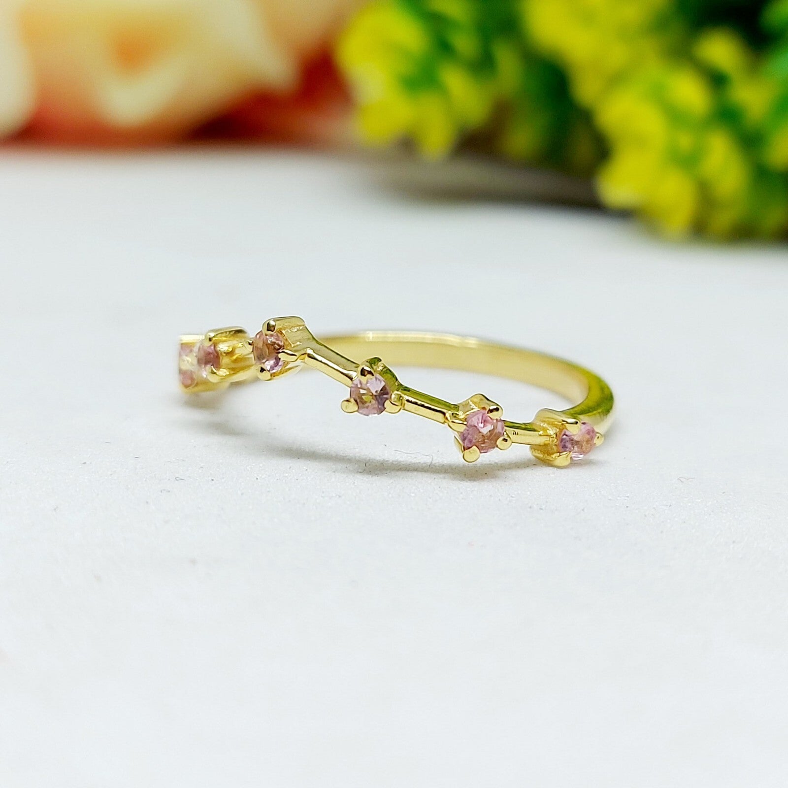Natural Pink Sapphire Simple Band 925 Sterling Silver Curved Designer Band Gift