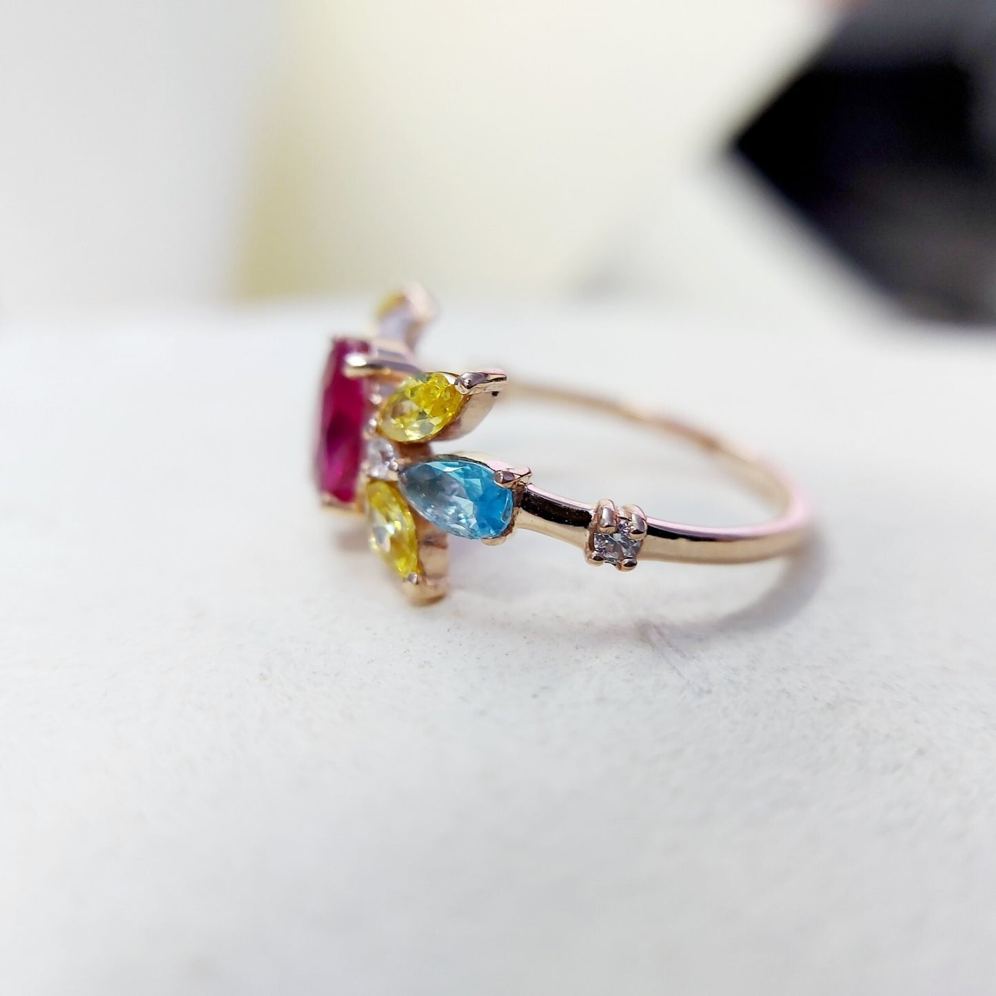 Oval Ruby Multi Gemstone Wedding Ring 925 Silver Women Engagement Band US5-15
