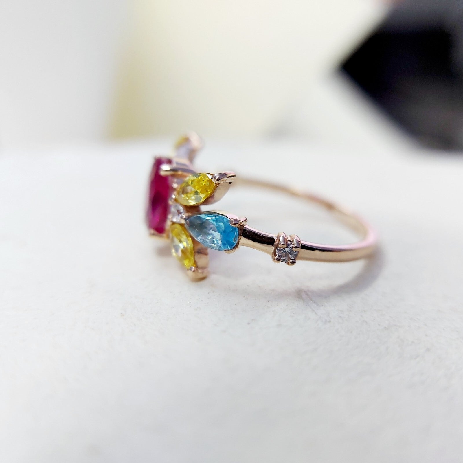 Oval Ruby Multi Gemstone Wedding Ring 925 Silver Women Engagement Band US5-15