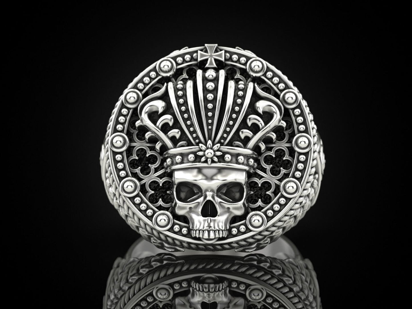 Mens Biker Gothic Skull Crown Ring 925 Sterling Silver Punk King Jewelry US5~ 15